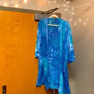 Blue Tie-dye bathrobe, thin silky material